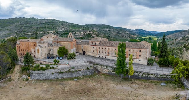Panoramic aerial view of the Monastery of Carmen in Pastrana, province of Guadalajara Spain
