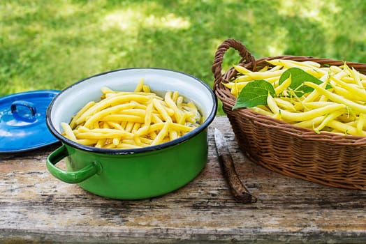 Freshly plucked and cooked yellow string beans. Ingredient for cooking Healthy dishes
