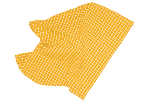 Closeup of a yellow and white checkered napkin or tablecloth texture isolated on white background. Kitchen accessories.