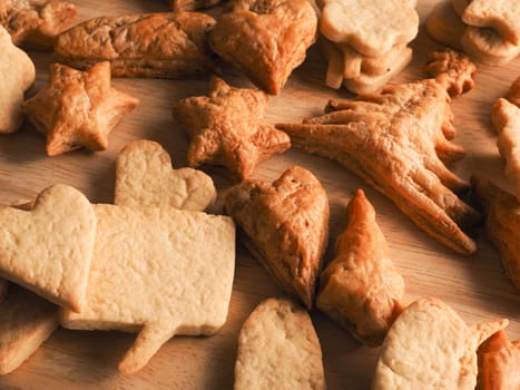 Tasty Christmas cookies on a wooden table, sweet seasonal food, Christmas bakery
