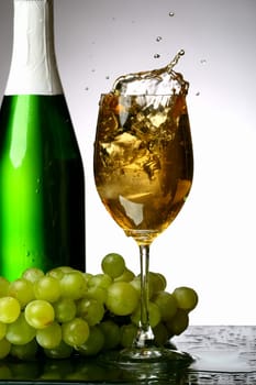 champagne grape and green bottle celebration background