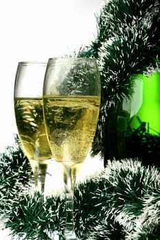 New Year's card with a champagne decoration