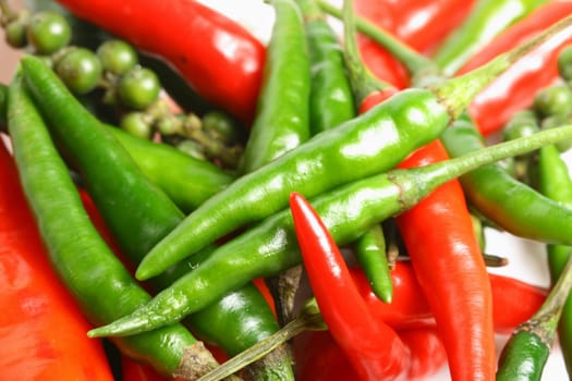 red and green hot chili pepper close up