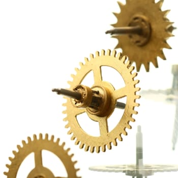 mechanical clock gear macro close up isolated
