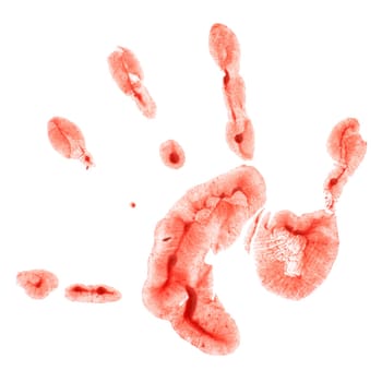 Red print childish palm on the white background