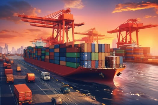 A large cargo ship in the middle of a large body of water