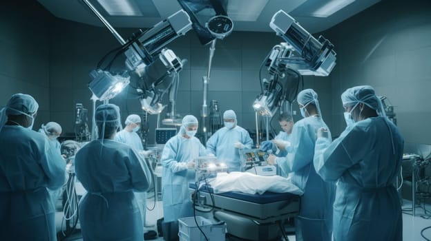 A group of doctors standing around a hospital bed