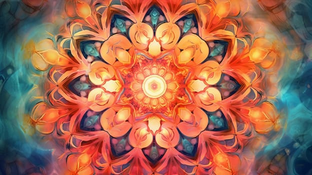 A painting of an orange and blue flower