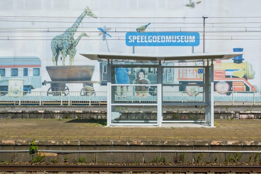Mechelen, Belgium, May 2023: View on Toy Museum (speelgoedmuseum) in Mechelen from Mechelen Nekkerspoel railroad station