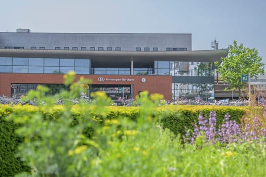 Berchem, Belgium, May 2023: View on Berchem NMBS railway station