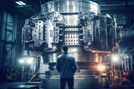 A man standing in front of a machine in a factory