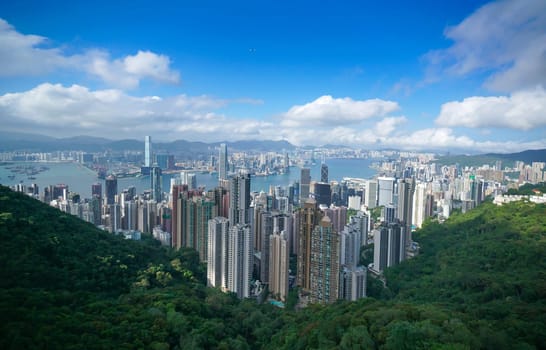 Victoria Harbor aerial view, Hong Kong