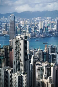 Victoria Harbor aerial view, Hong Kong