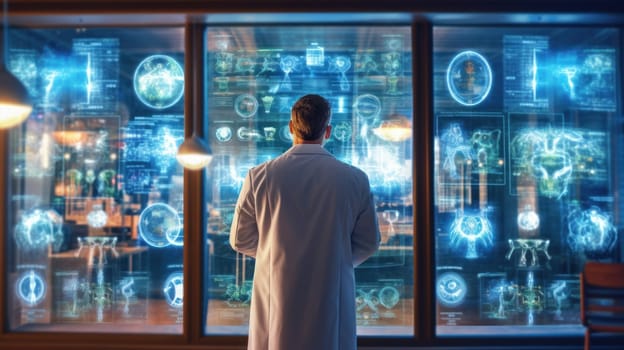 A man standing in front of a display of medical images