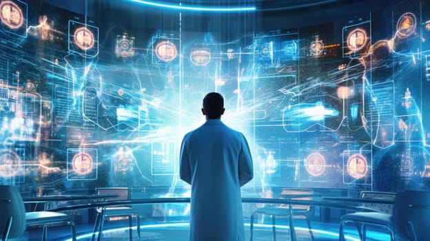 Doctor standing in front of a large display