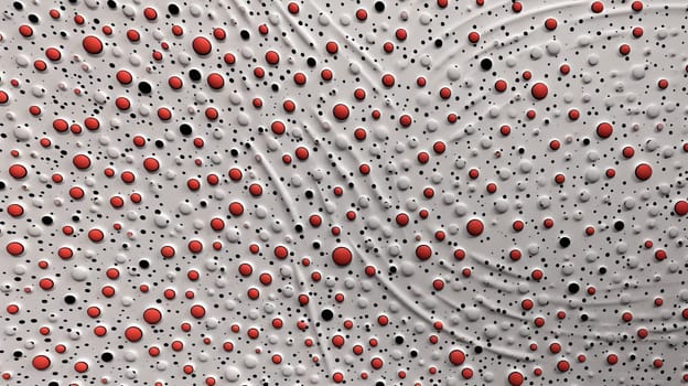 A close up of a white surface with red and black dots