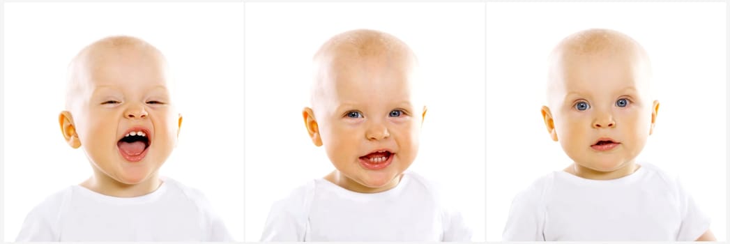 Three Portraits of sweet little baby boy on white background