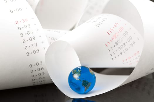 Adding Machine Tape with Bright Blue Globe