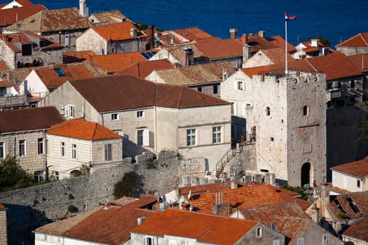 Old medieval town Korcula - panorama detail. Croatia, Dalmatia region, Europe.