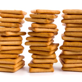 three stacks of cookie isolated on white backgrounds
