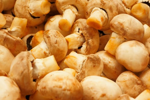 New champignons before cutting (session in restaurant)