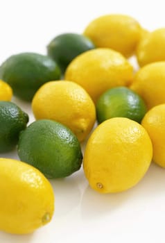 Lemon and lime on white background