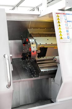Close up shot of lathe machine interior