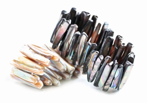 Mother-of-pearl bracelets isolated on white background