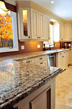 Modern luxury kitchen interior with granite countertop