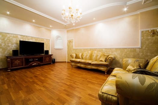 Beautiful divan in a room to rich apartment