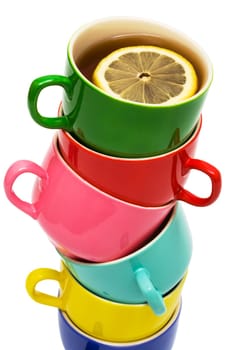 Beautiful color cups on a white background