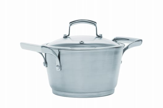 Modern steel saucepan on a white background