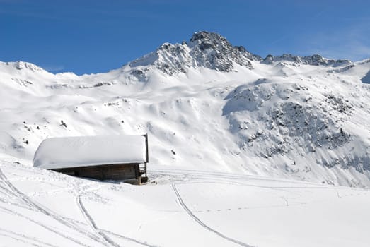 Mountain in French Alps with snow : near hauteluce and Contamines Montjoie