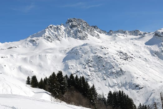 Mountain in French Alps with snow : near hauteluce and Contamines Montjoie