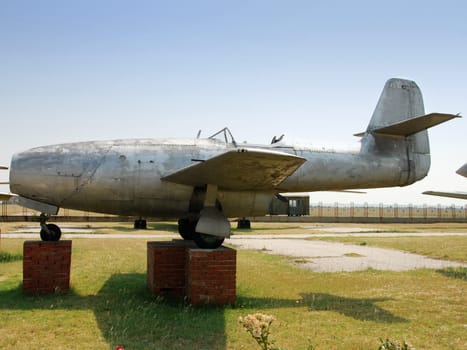 Obsolete military jetfighter stored as monument