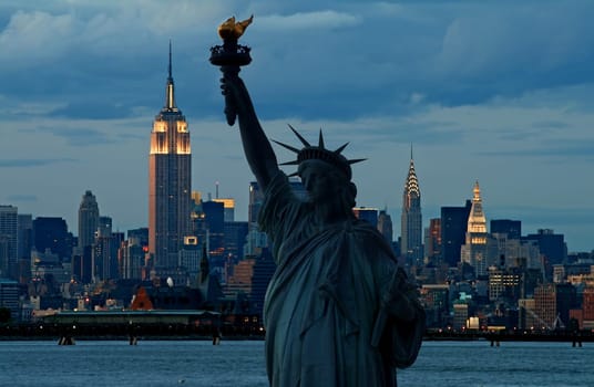 The Statue of Liberty and Manhattan Skyline, USA