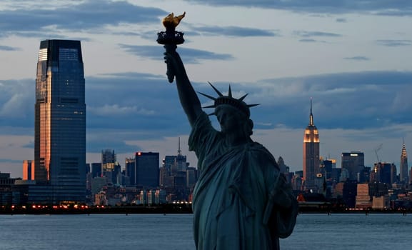 The Statue of Liberty and Manhattan Skyline, USA