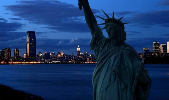 The Statue of Liberty and Manhattan Skyline, USA