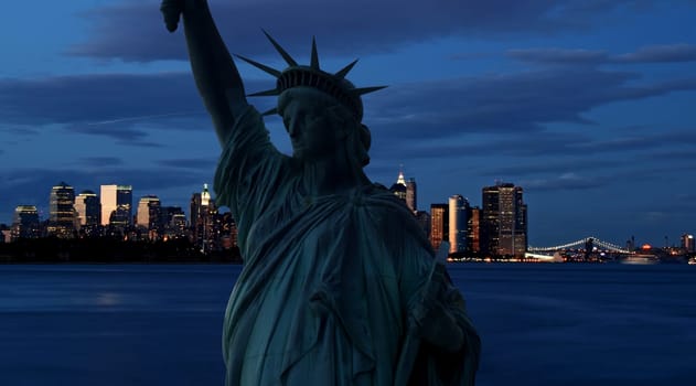 The Statue of Liberty and Manhattan Skyline, USA
