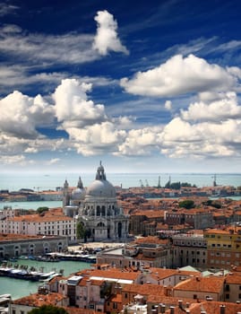 aerial view of Venice city from the top of the bell tower at the San Marco Square