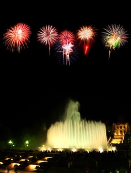 Montjuic (magic) fountain in Barcelona at night