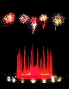 Montjuic (magic) fountain in Barcelona at night
