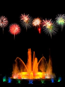 Montjuic (magic) fountain in Barcelona at night
