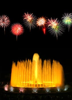 Montjuic (magic) fountain in Barcelona at night