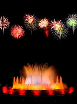 Montjuic (magic) fountain in Barcelona at night