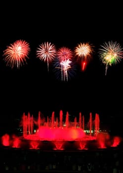 Montjuic (magic) fountain in Barcelona at night