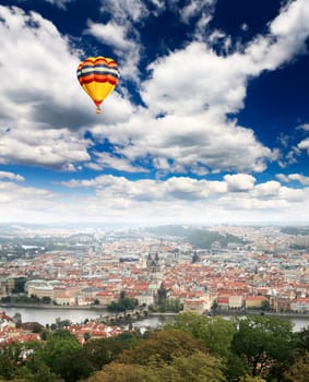 Aerial view of Prague City and river Vltava in Czech