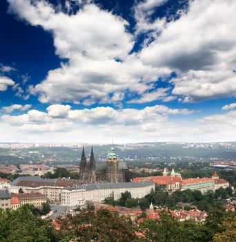 Aerial view of magnificent Prague Castle in Prague City