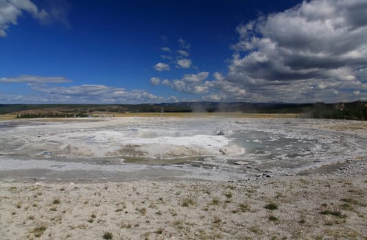 The scenery of Lower Geyser Basin in Yellowstone National Park