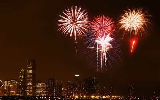 Chicago Skyline at night - with firework illustration